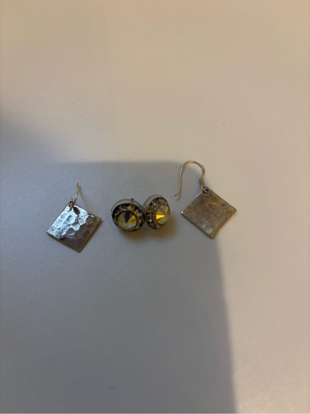 2 pairs- Square Dangle Earrings and Yellow Crystal Studs Set